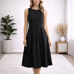 Halogen Sleeveless Pleated Midi Dress Cotton Black XL
